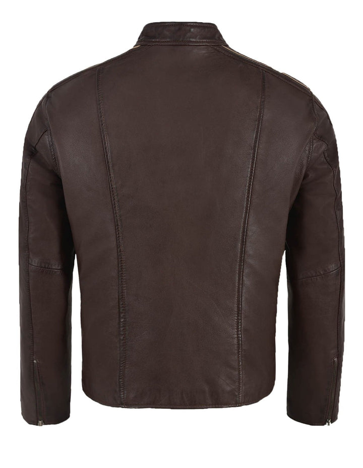 Brown Leather Biker Jacket For Men