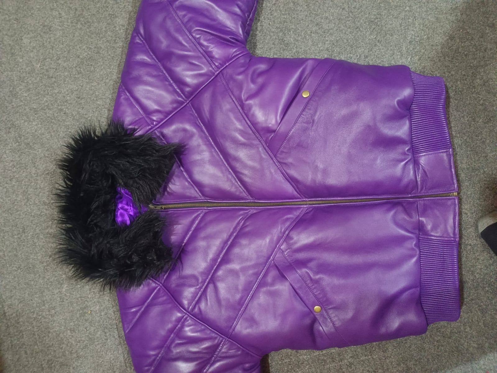 Men's Purple Leather V- Puffer Jakcet