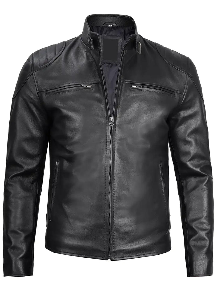 Vermont Men's Black Biker Style Leather Jacket