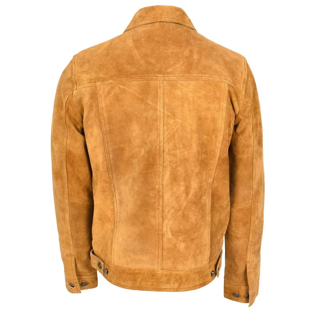 Mens Suede Varsity Jacket Reg Tan