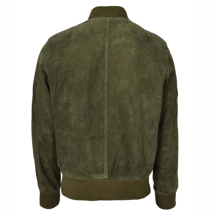 Mens Real Goat Suede Bomber Jacket MA-1 Varsity Design Ryan Olive Green