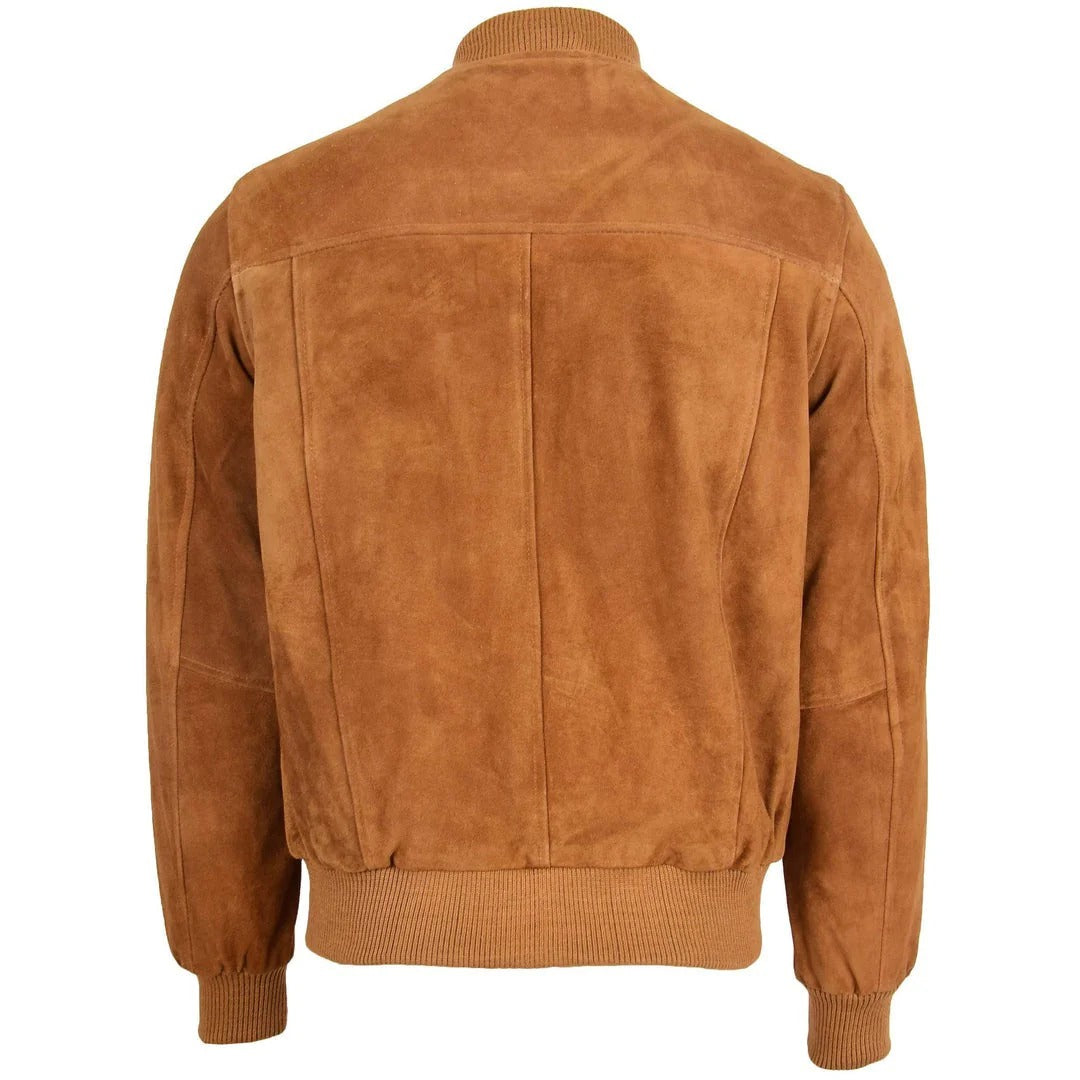 Mens Suede Bomber Varsity Jacket Reg Tan