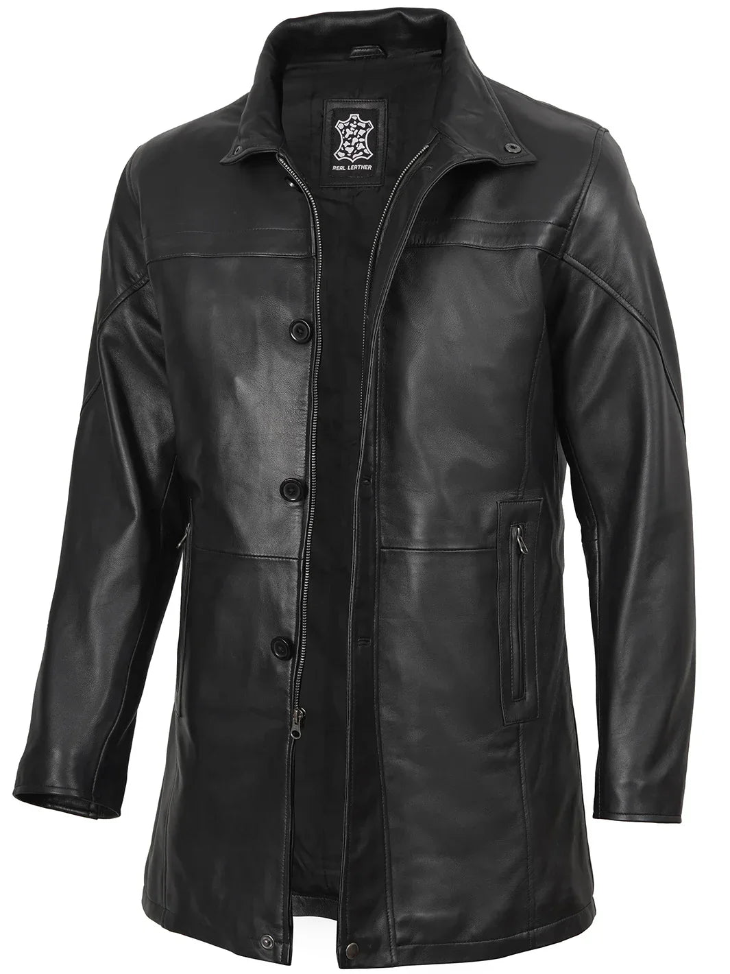 Bristol Men's Black Leather Car Coat