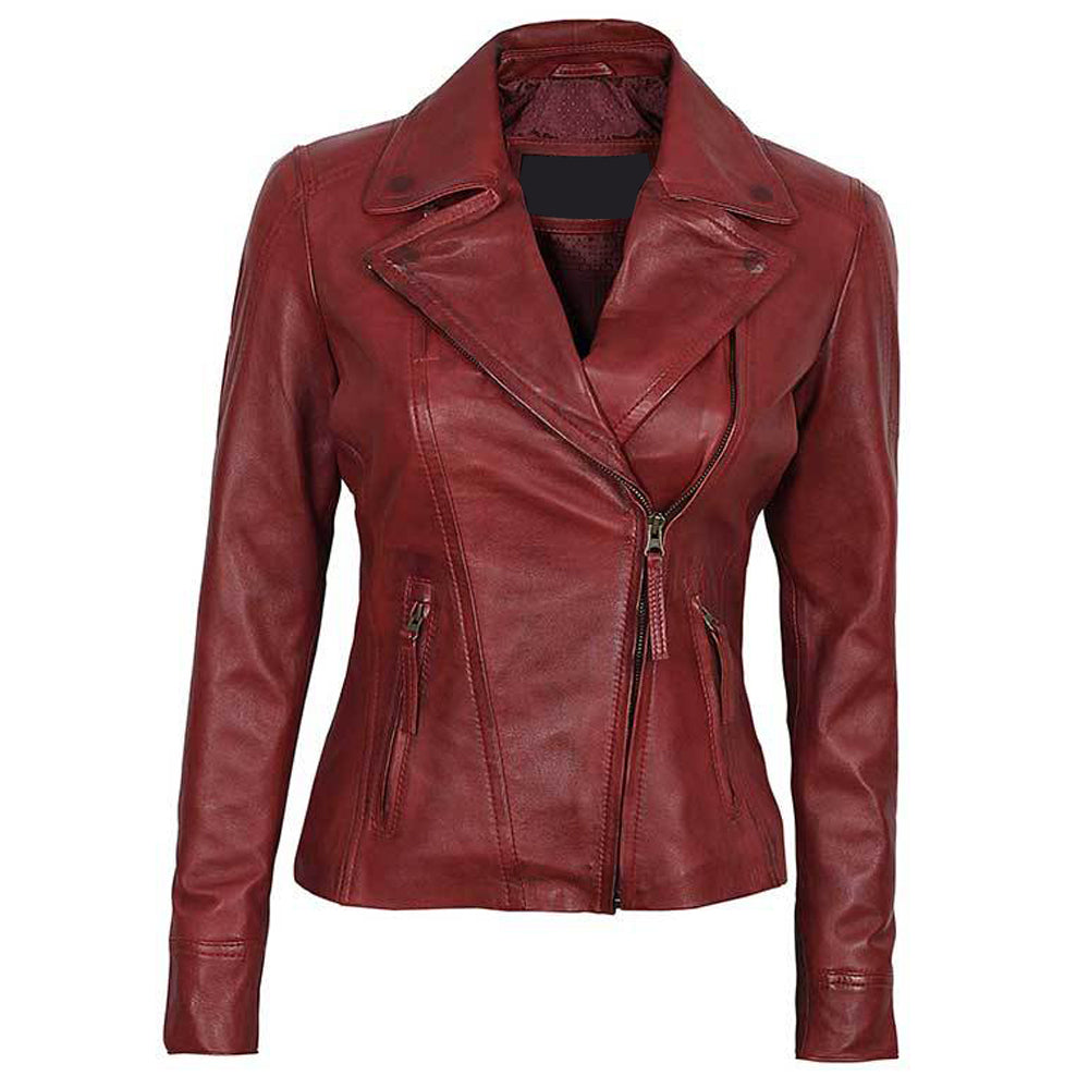 Premium Stylish Red Biker Fashion Leather Jacket for Women
