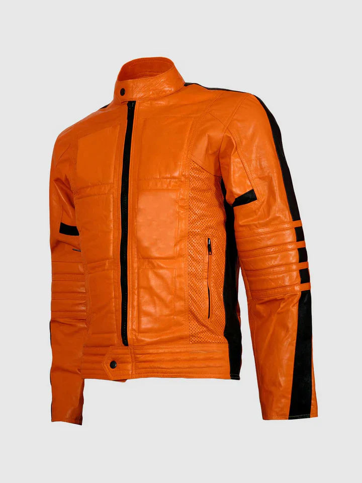 Orange Leather Biker Jacket