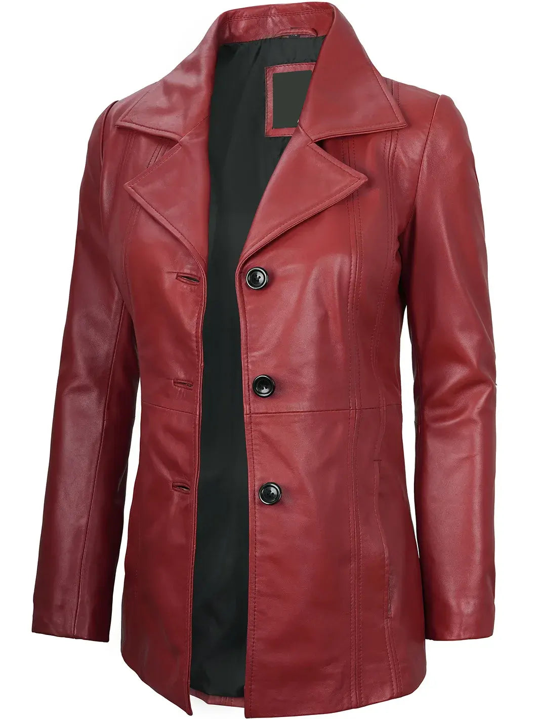 Women's Red Real Leather Blazer Jacket