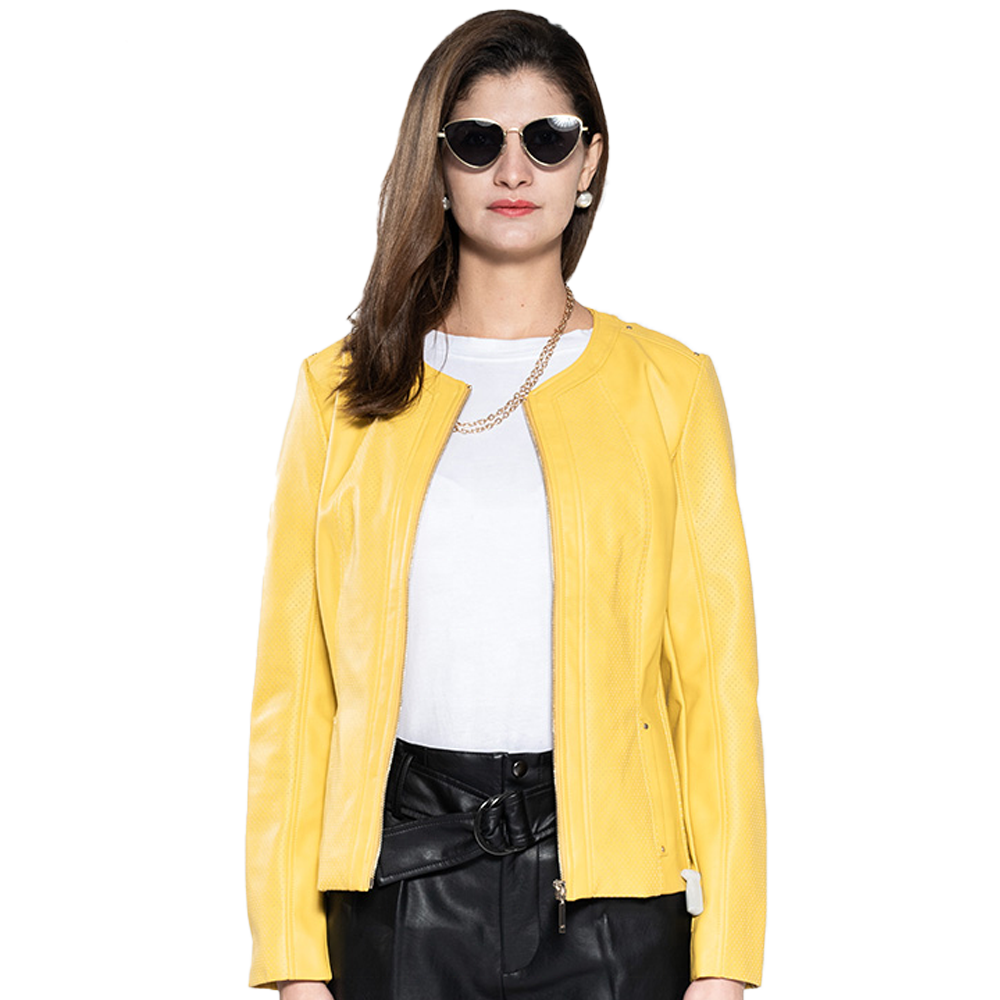 Yellow Fashion Leather Jacket for Women