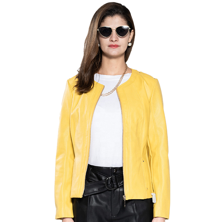 Yellow Fashion Leather Jacket for Women