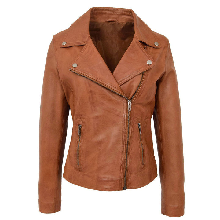 \woman jackets\Womens Soft Leather Cross Zip Biker Jacket Lola Tan