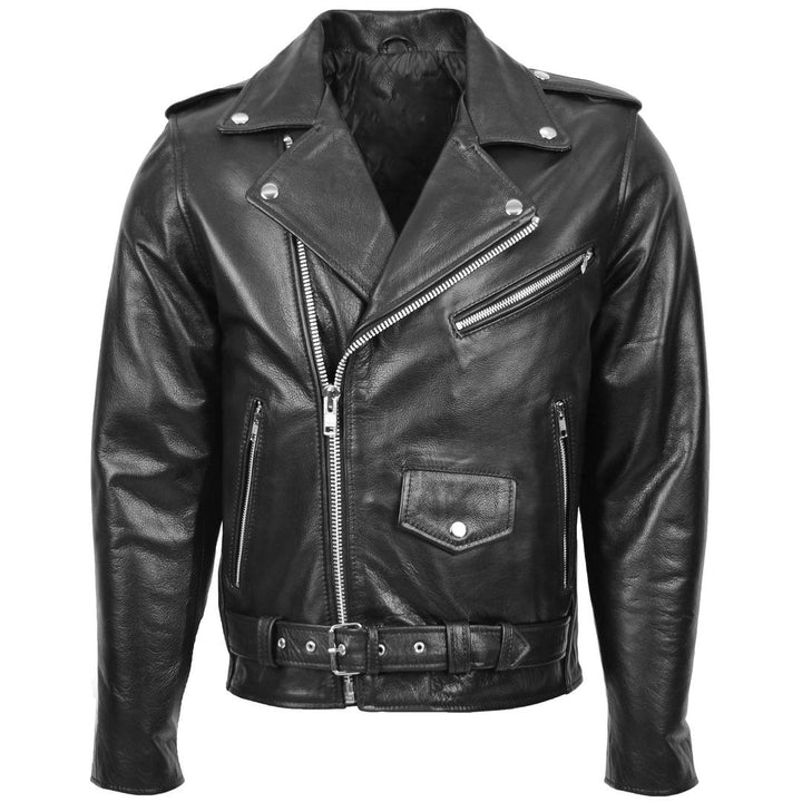 Mens Heavy Duty Leather Biker Brando Jacket Kyle Black