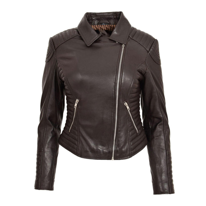 Womens Soft Leather Cross Zip Biker Jacket Anna Brown