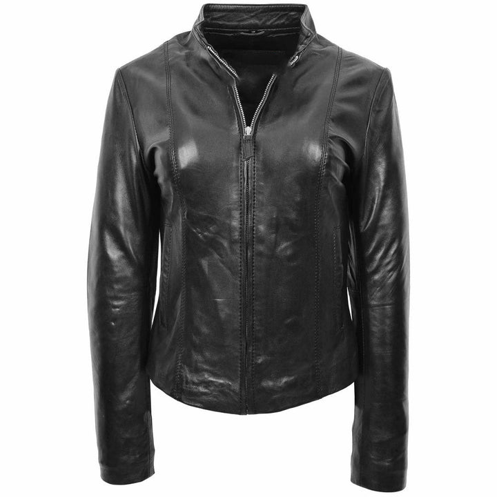 Womens Real Leather Casual Biker Jacket Zoe Black