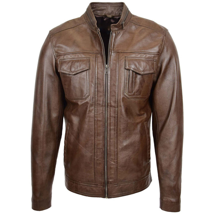 Mens Casual Biker Leather Jacket Jaime Timber