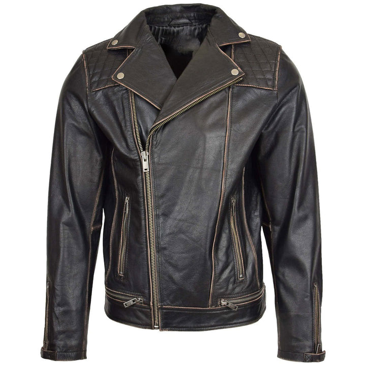 Mens Leather Biker Brando Design Jacket Sean Vintage Black