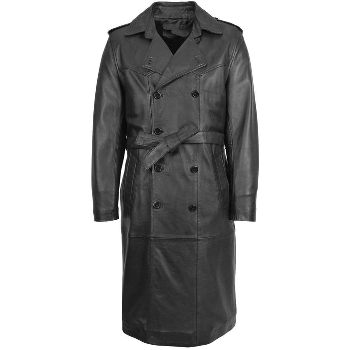 Mens Leather 34 Length Double Breasted Coat Travis Black