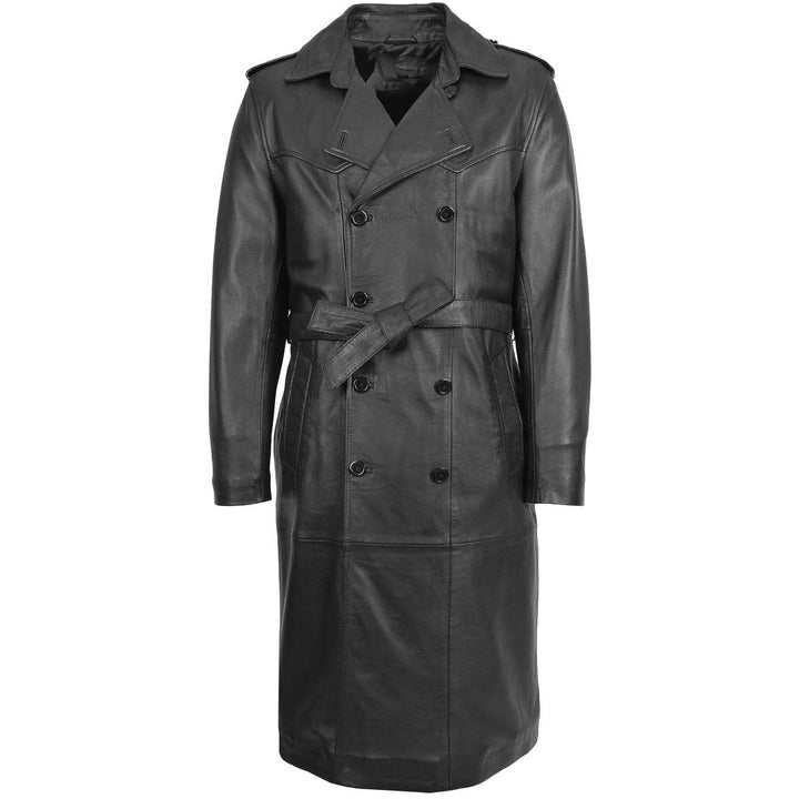 Mens Leather 34 Length Double Breasted Coat Travis Black