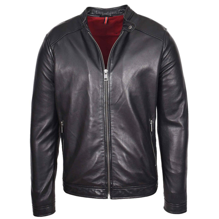 Mens Real Leather Casual Biker Style Jacket Rowan Black