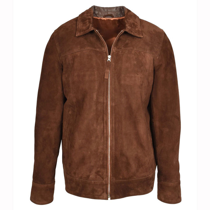 Mens Real Goat Suede Jacket Classic Zip Box Style Larry Rust Brown