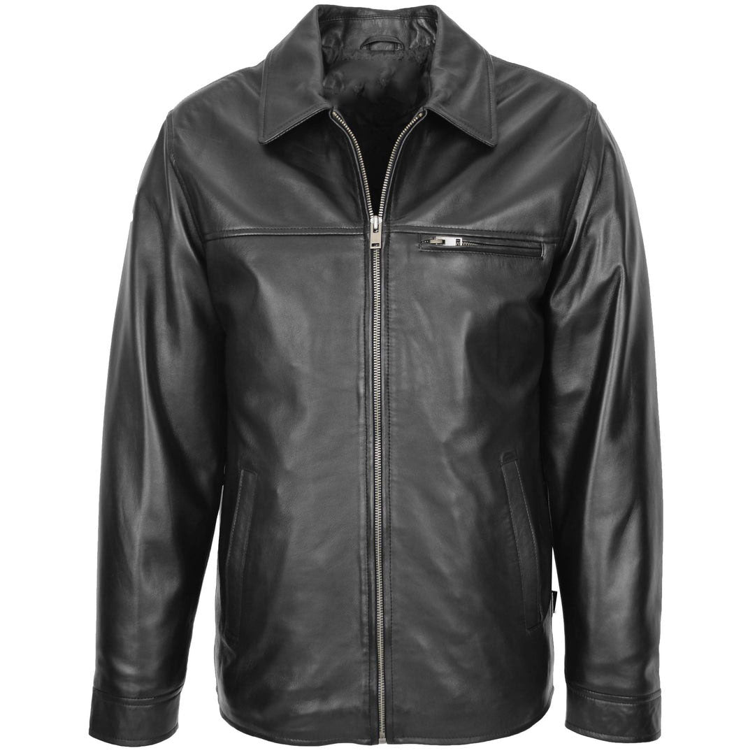 Boys2-5-2026\Mens Soft Leather Plain Zip Box Casual Jacket Frank Black