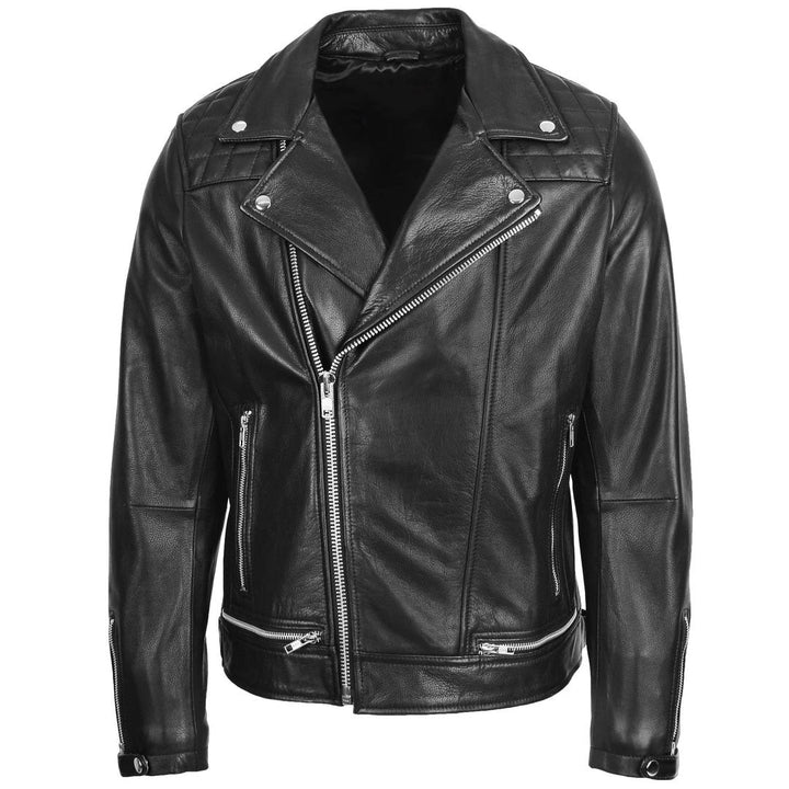 Mens Leather Biker Brando Design Jacket Sean Black
