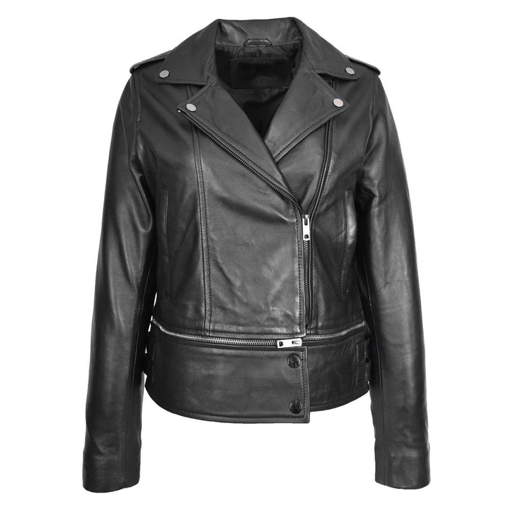 Womens Real Leather Biker Jacket 2-in-1 Cropped Style Bianca Black