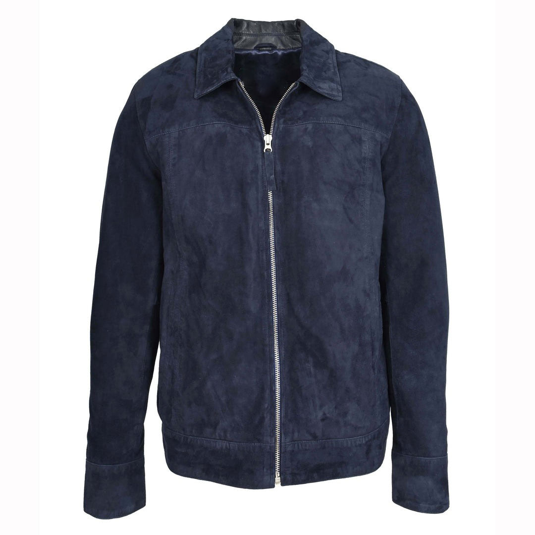 Mens Real Goat Suede Jacket Classic Zip Box Style Larry Navy