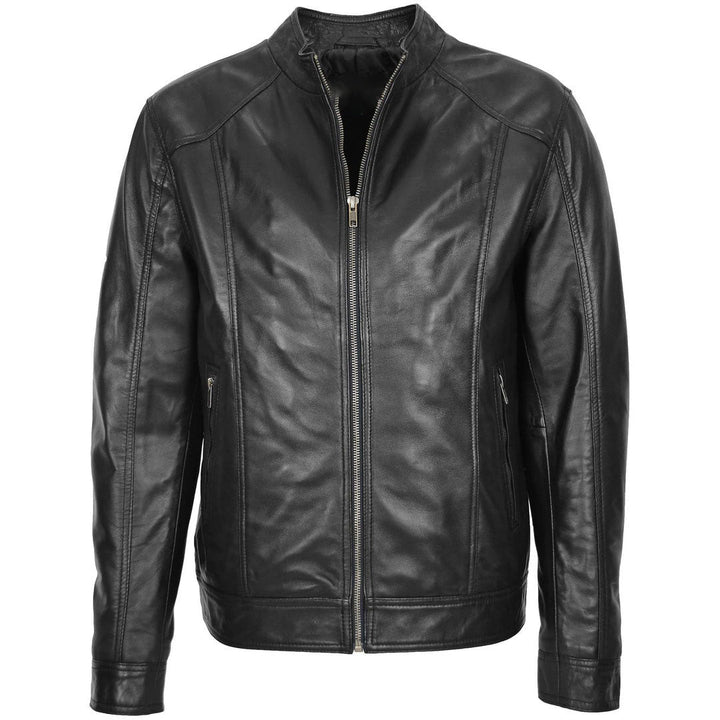 Mens Soft Leather Casual Plain Zip Jacket Matt Black