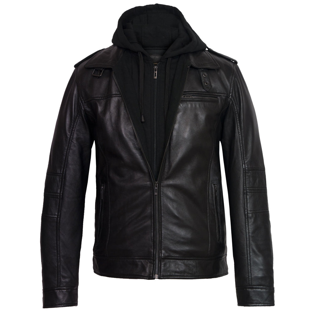 Premium Stylish Black Hoodie Fashion Leather Jacket for Men