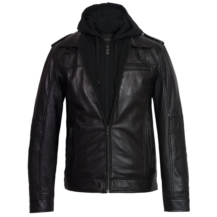 Premium Stylish Black Hoodie Fashion Leather Jacket for Men