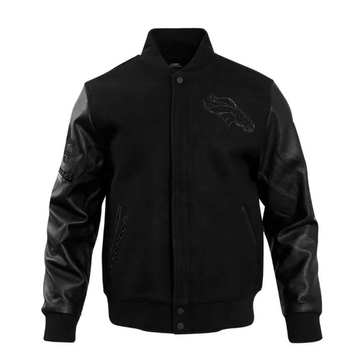 Denver Broncos Triple Black Varsity Wool-Leather Jacket