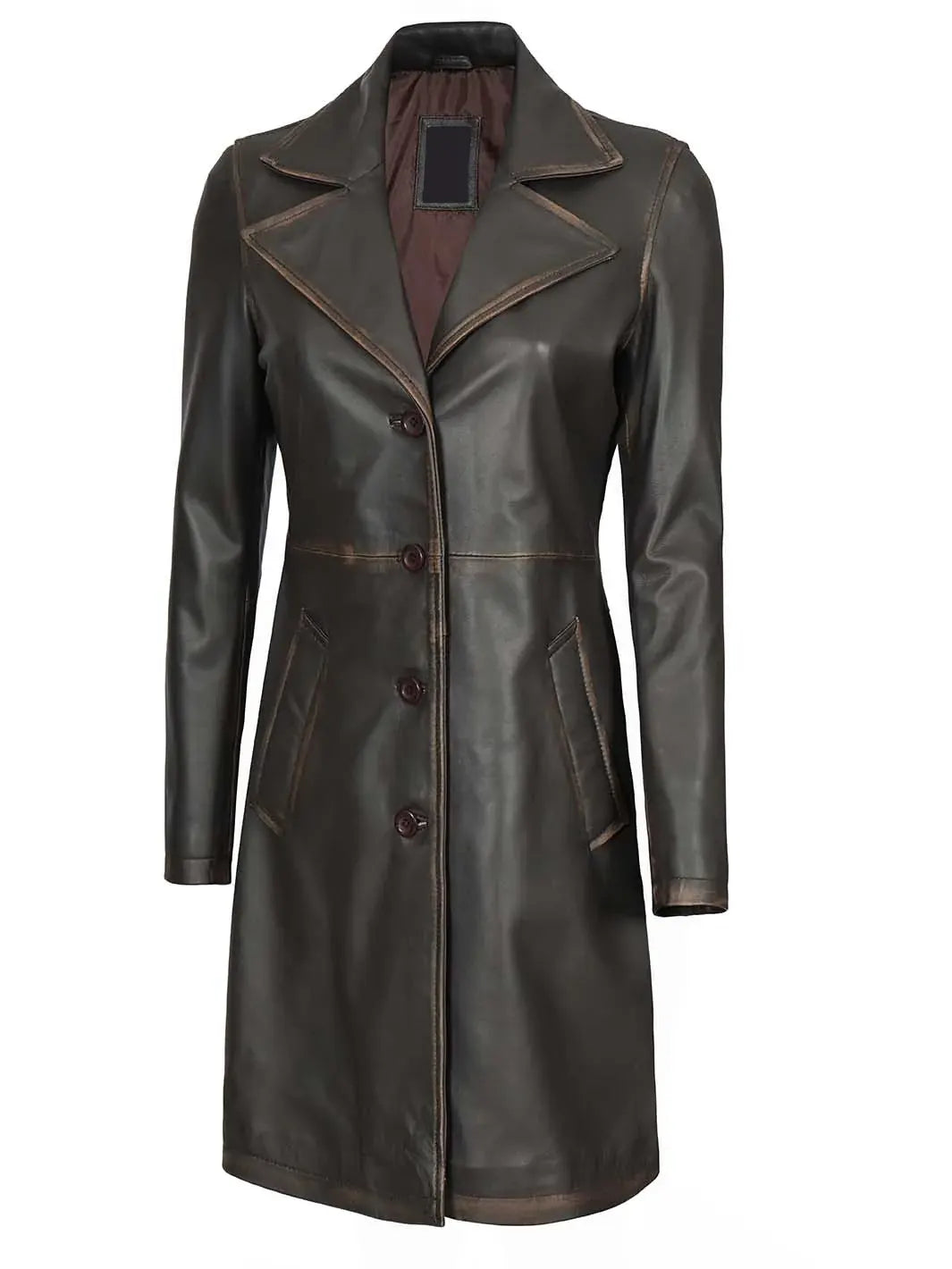 Bryson Women's Rub Off Dark Brown Leather Long 3/4 Coat
