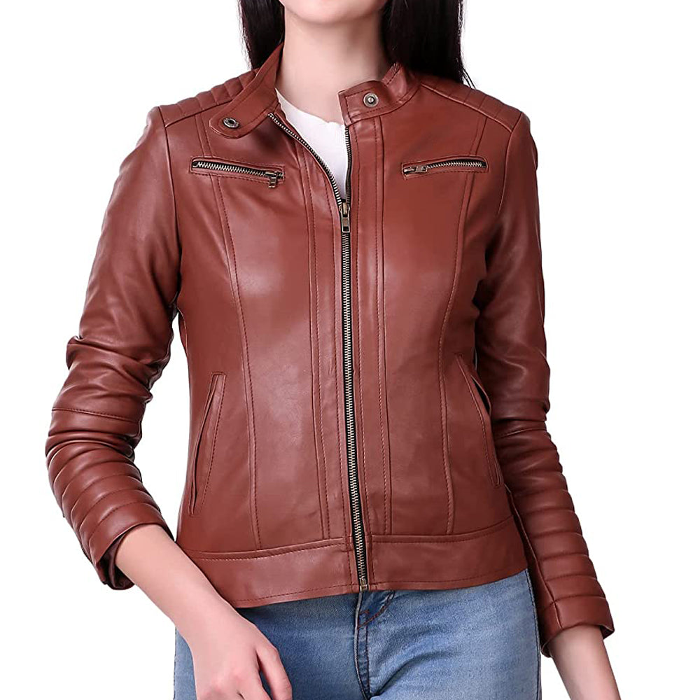 Premium Stylish Brown Fashion Leather Jacket for Women