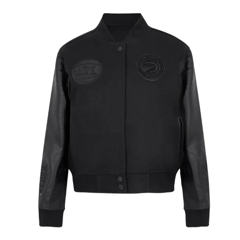 Atlanta Hawks Triple Black Varsity Wool-Leather Jacket