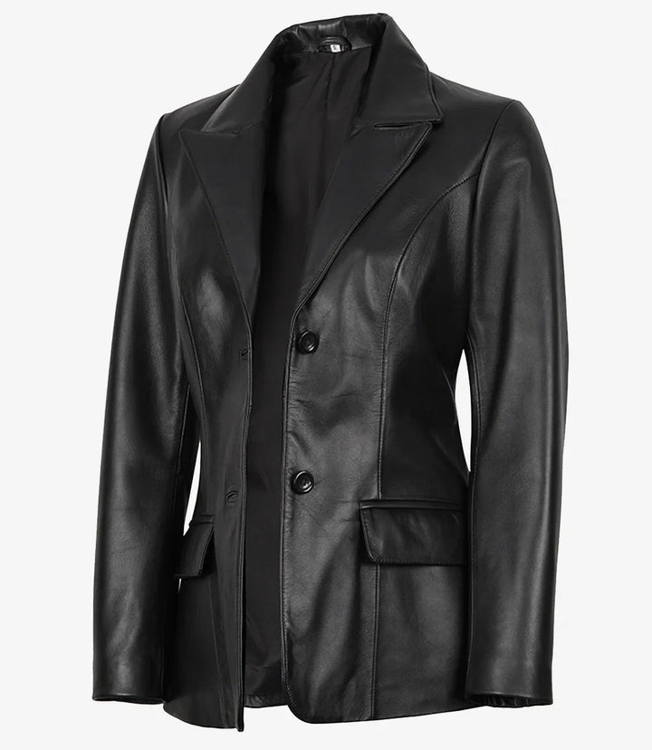 Vicenza Women's Black Two-Button Leather Blazer