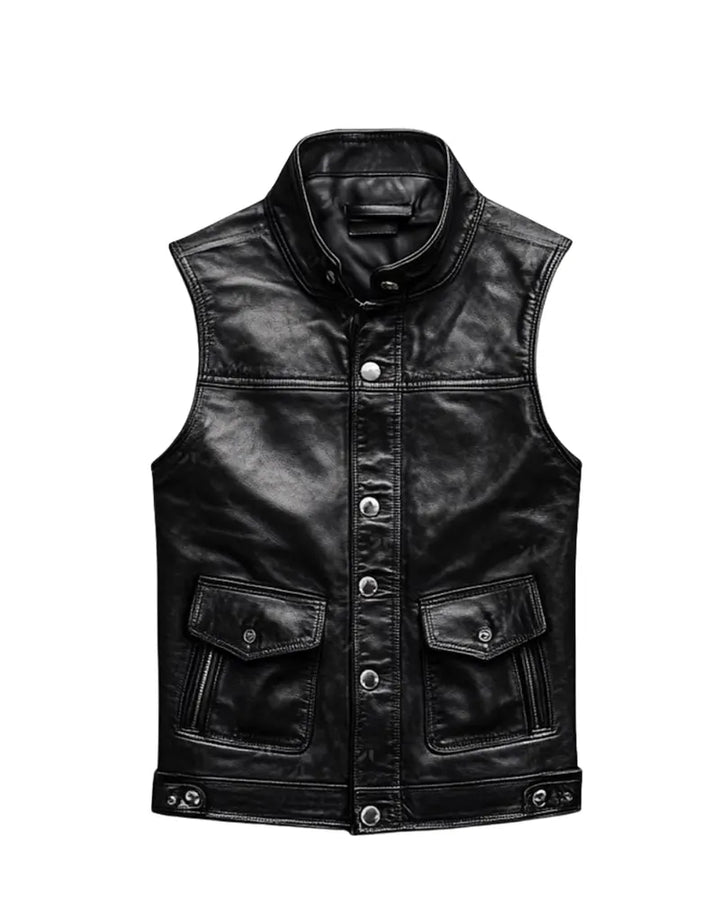Men’s Classic Black Leather Biker Vest