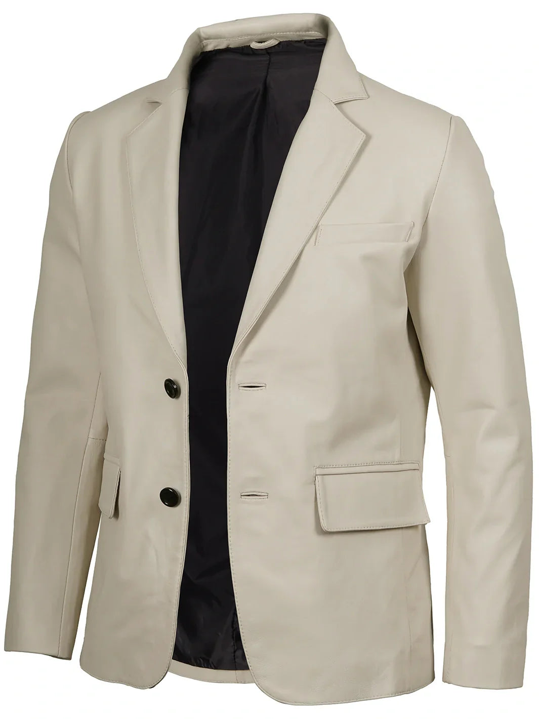 Mens Two Buttons Off White Leather Blazer