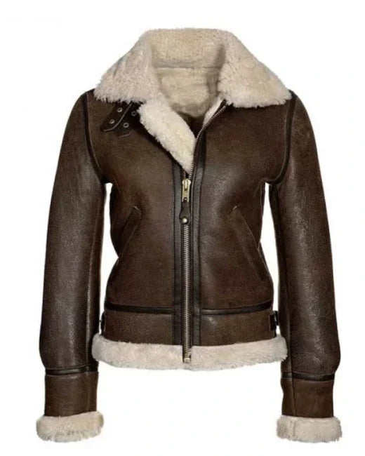 Katie Distressed Brown Shearling Leather Jacket