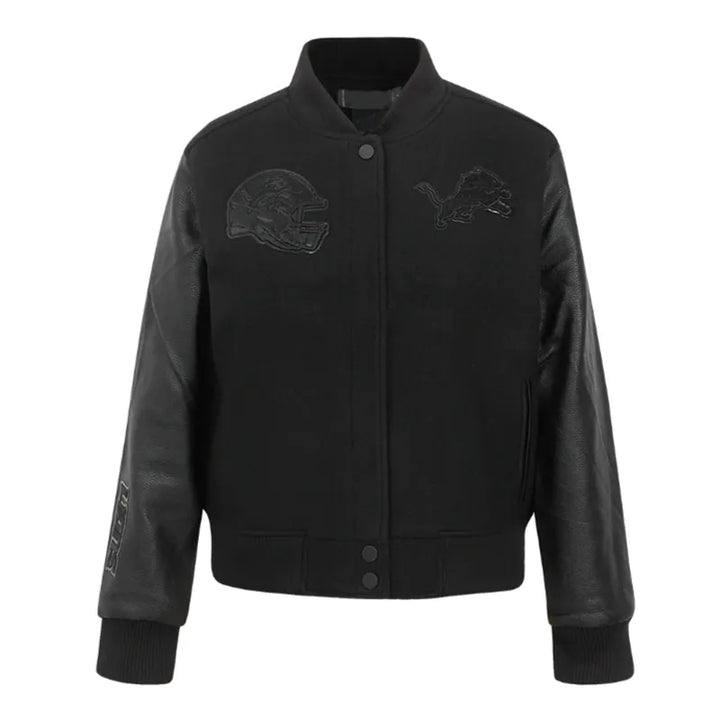Detroit Lions Triple Black Varsity Wool-Leather Jacket