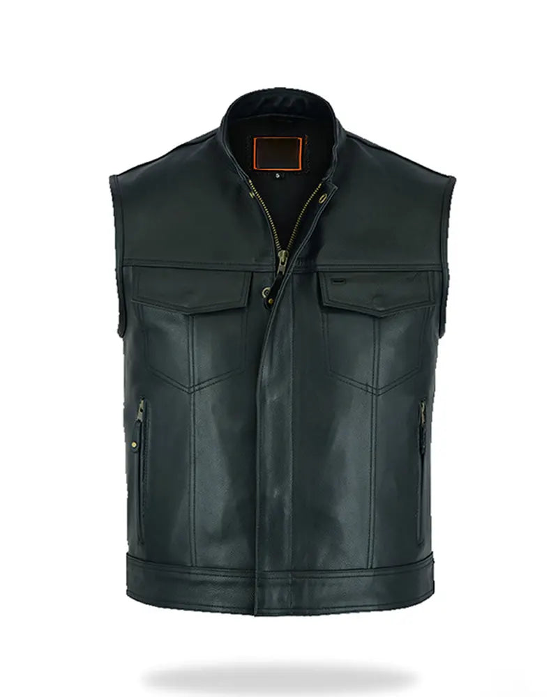 Men’s Black Leather Biker Vest