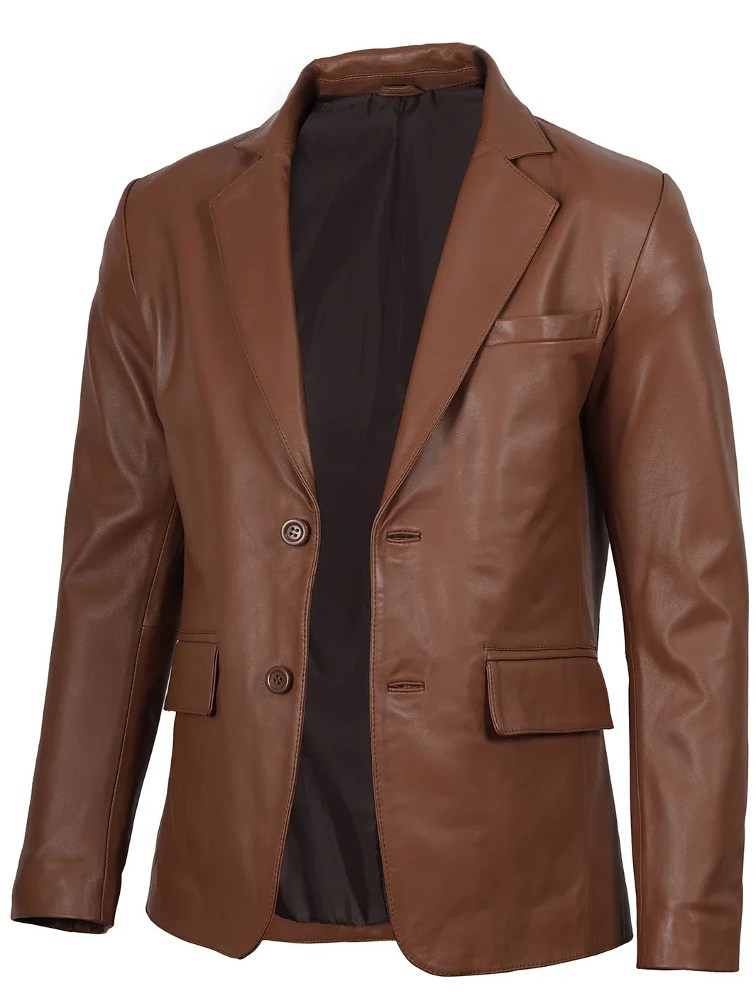 Men's Cognac Brown Real Leather Blazer