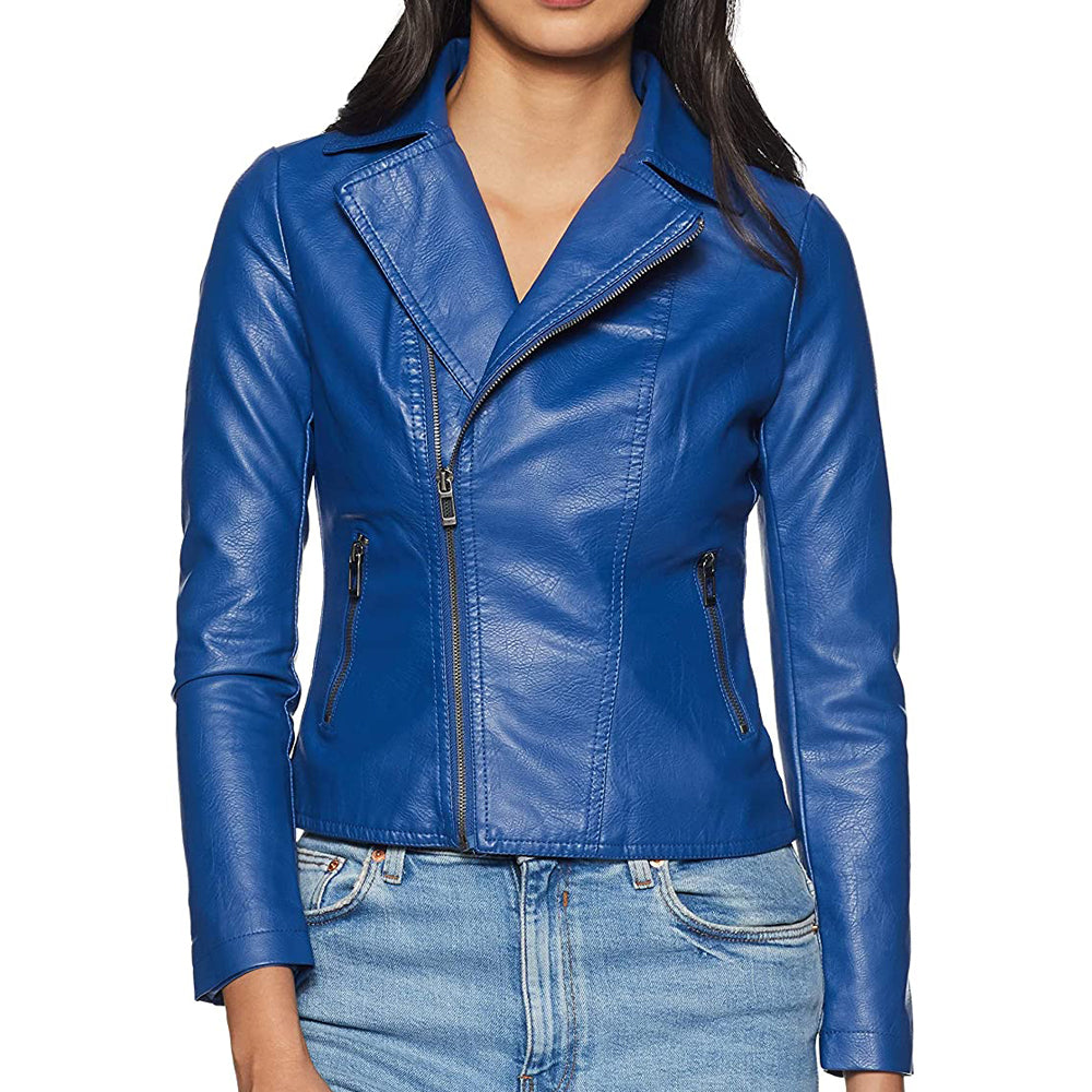 Premium Blue Fashion Leather Jacket for Women