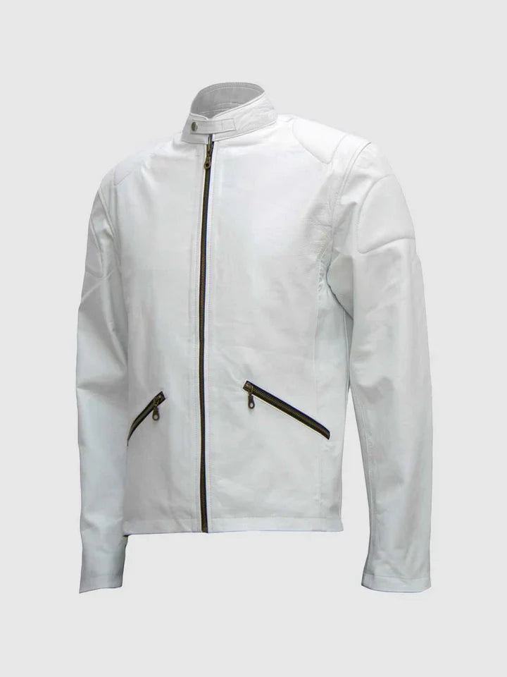 Slim White Leather Jacket
