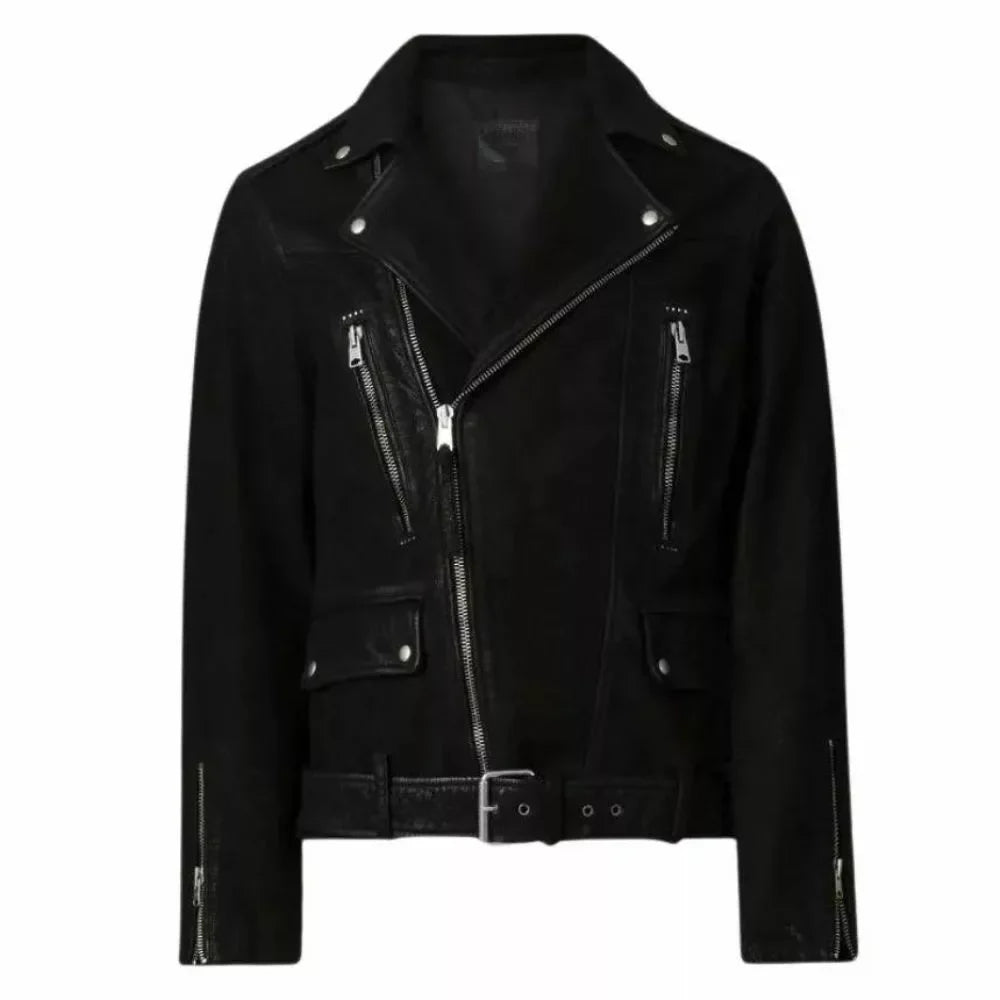 Mens Black Leather Suede Biker Jacket