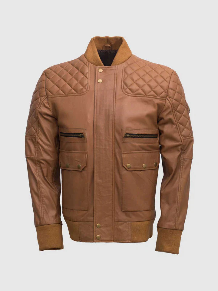 Quilted Tan Bomber Jacket