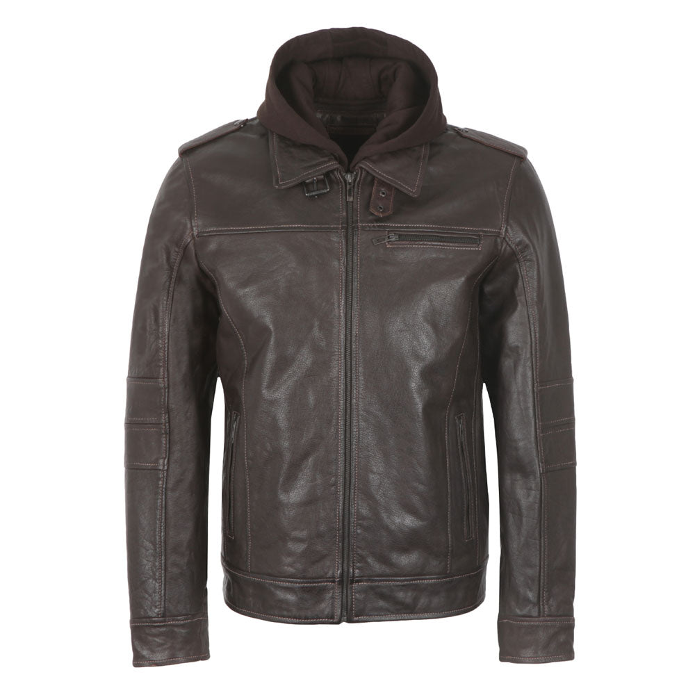 Premium Stylish Brown Fashion Hoodie Leather Jacket for Men