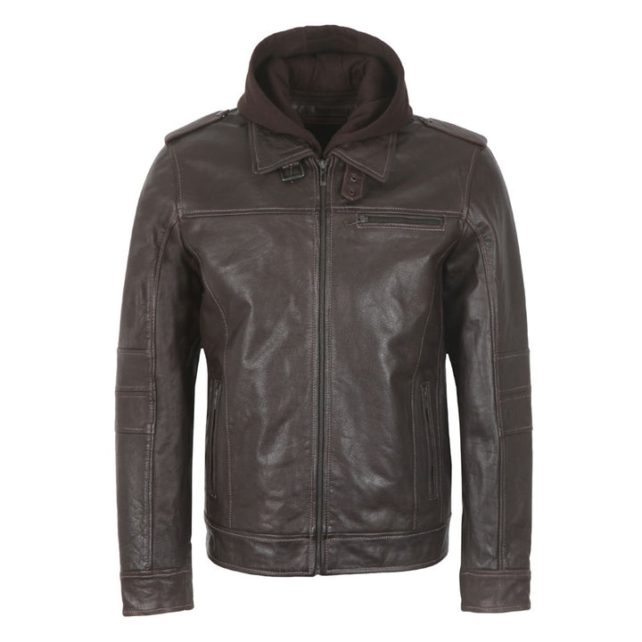 Premium Stylish Brown Fashion Hoodie Leather Jacket for Men