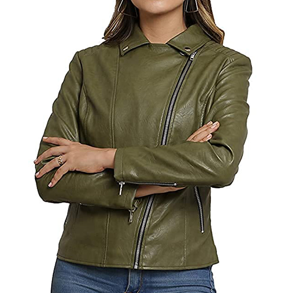 Premium Stylish Green Fashion Leather Jacket for Women