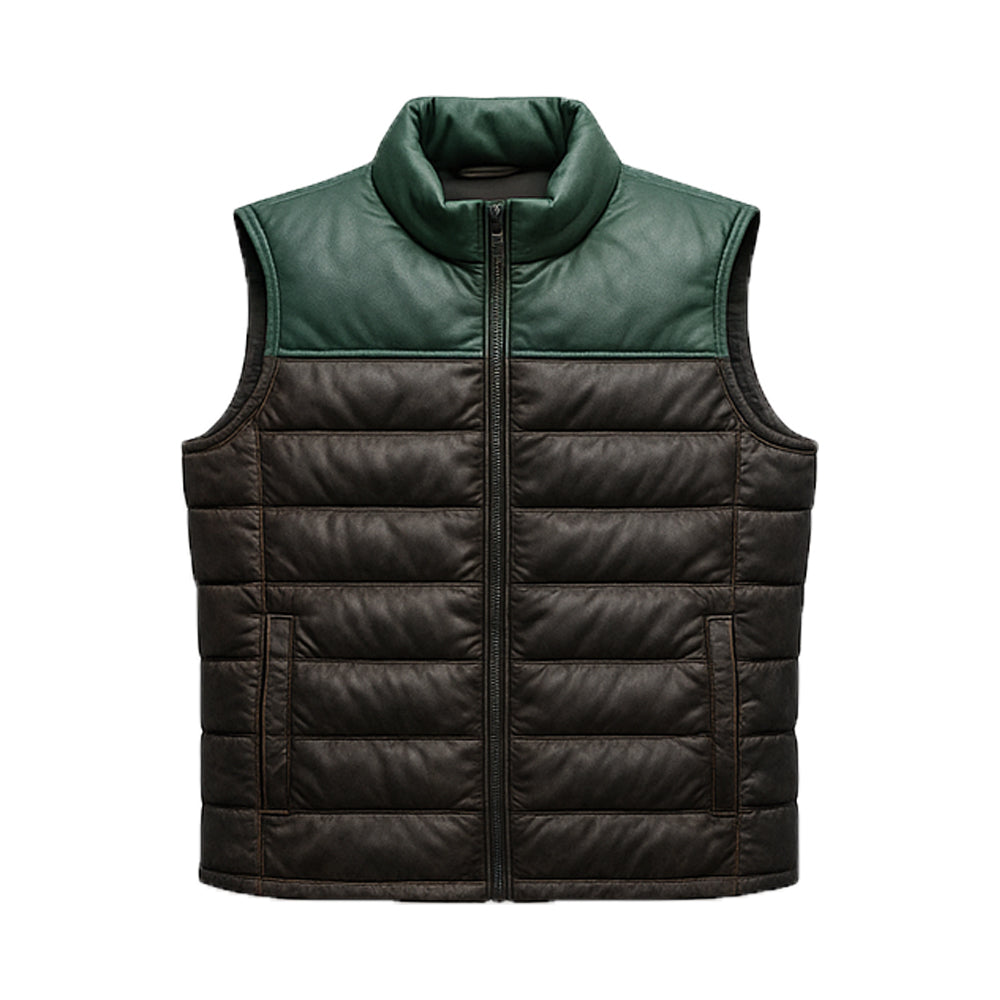 Unisex Bridger Green Leather Down Puffer Vest