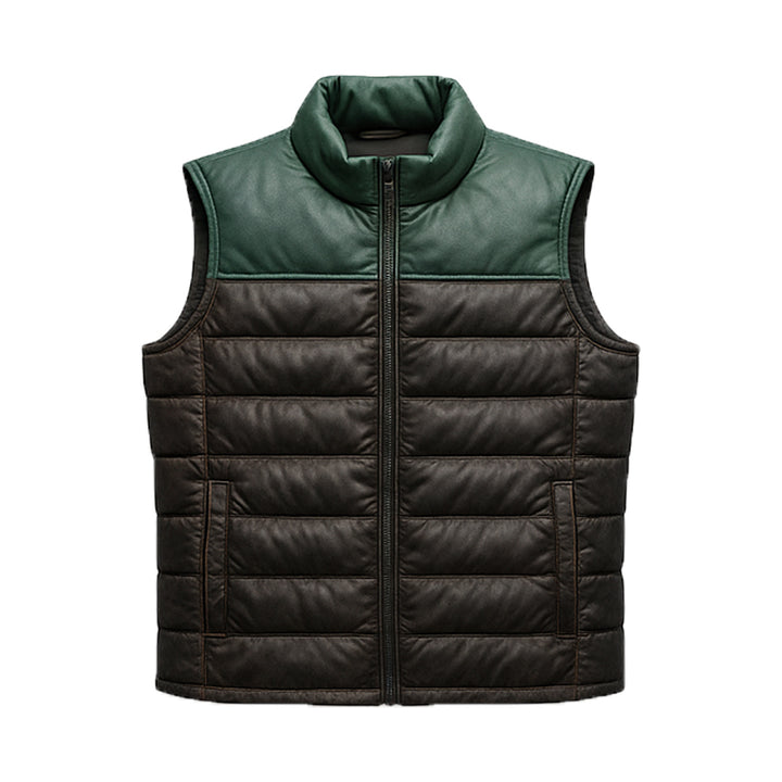 Men’s Bridger Green Leather Down Puffer Vest