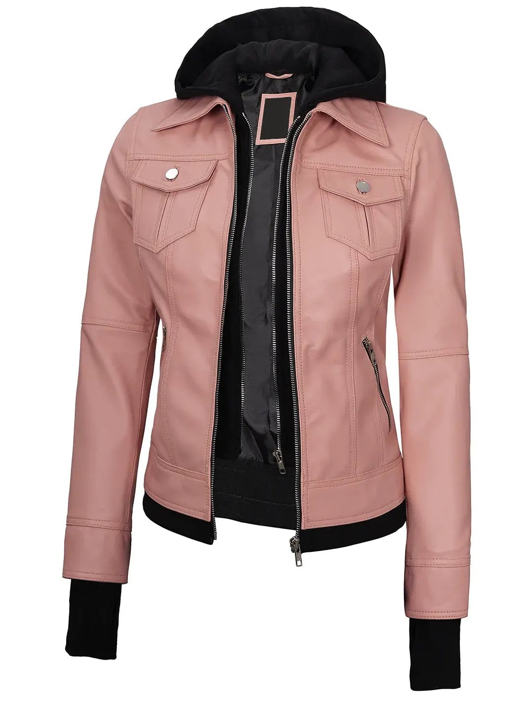 Tralee Women's Pink Leather Biker Style Jacket with Hood
